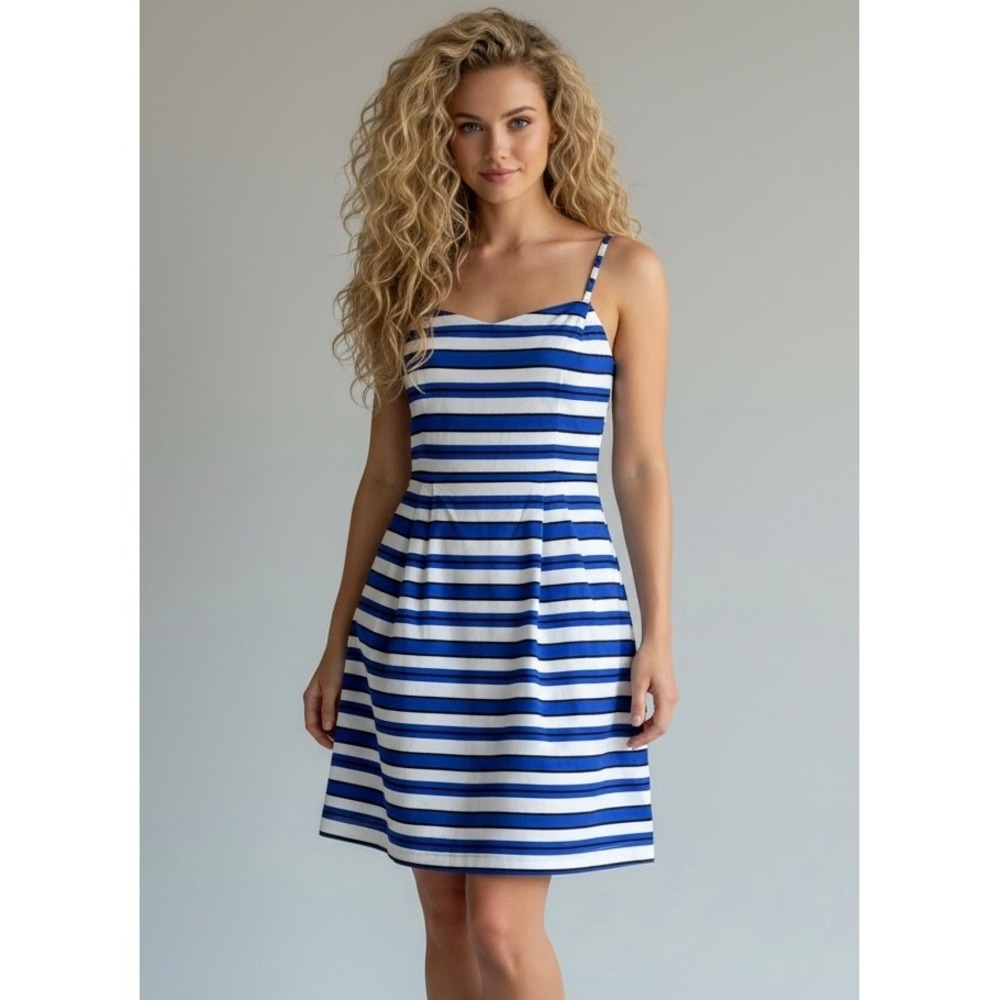Gap Blue White Striped Fit & Flare Sun Dress Size 6 Tall Nautical Summer